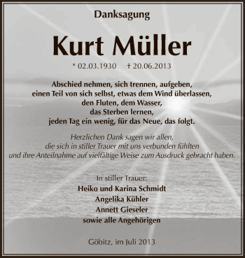 Traueranzeige von Kurt Müller von Super Sonntag Zeitz
