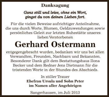 Traueranzeige von Gerhard Ostermann von Super Sonntag SGH Mansf. Land