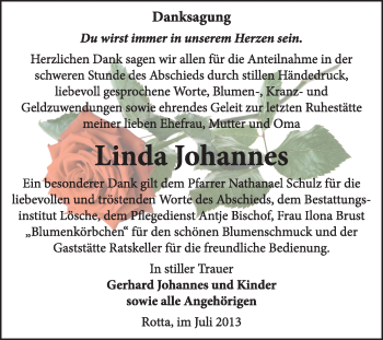 Traueranzeige von Linda Johannes von Super Sonntag Wittenberg