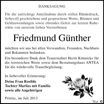 Traueranzeige von Friedmund Günther von WVG - Wochenspiegel NMB / WSF / ZTZ