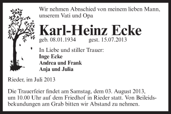 Traueranzeige von Karl-Heinz Ecke von Super Sonntag Aschersleben