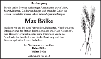Traueranzeige von Max Bölke von Super Sonntag Wittenberg