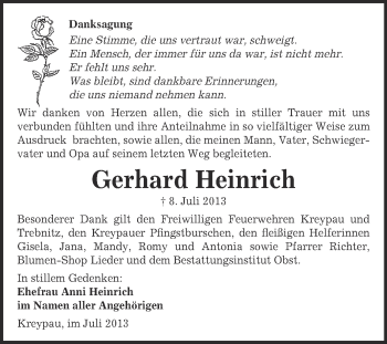 Traueranzeige von Gerhard Heinrich von Super Sonntag Merseburg