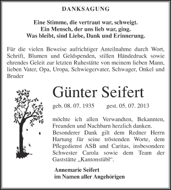 Traueranzeige von Günter Seifert von Super Sonntag Merseburg