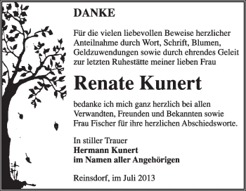 Traueranzeige von Renate Kunert von Super Sonntag Wittenberg
