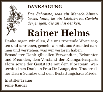 Traueranzeige von Rainer Helms von WVG - Wochenspiegel Dessau / Köthen