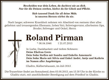 Traueranzeige von Roland Pirman von Super Sonntag Zeitz