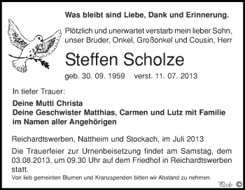 Traueranzeige von Steffen Scholze von WVG - Wochenspiegel NMB / WSF / ZTZ