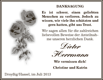 Traueranzeige von Dieter Herrmann von Super Sonntag Zeitz