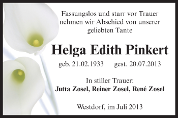 Traueranzeige von Helga Edith Pinkert von Super Sonntag Aschersleben