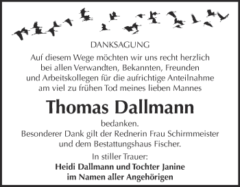 Traueranzeige von Thomas Dallmann von WVG - Wochenspiegel NMB / WSF / ZTZ