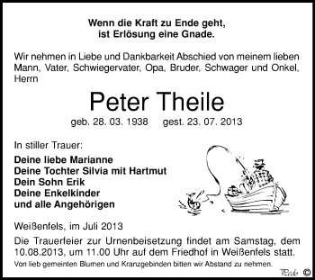 Traueranzeige von Peter Theile von WVG - Wochenspiegel NMB / WSF / ZTZ
