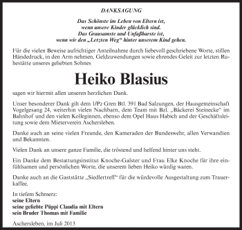 Traueranzeige von Heiko Blasius von WVG - Wochenspiegel Aschersleben