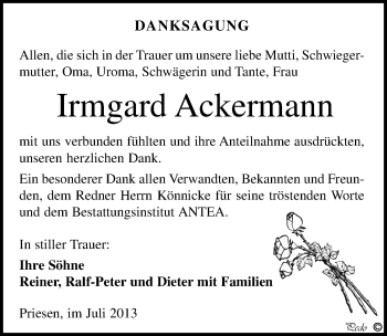 Traueranzeige von Irmgard Ackermann von Mitteldeutsche Zeitung