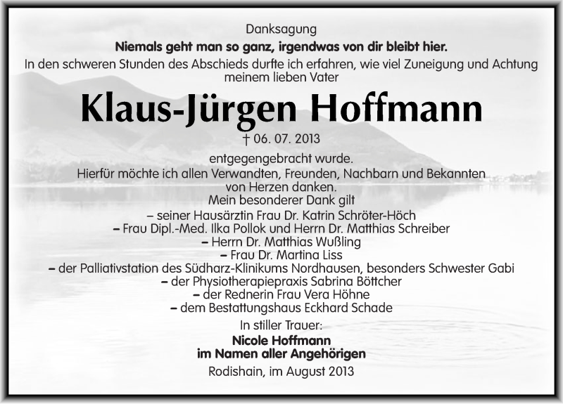  Traueranzeige für Klaus-Jürgen Hoffmann vom 03.08.2013 aus Mitteldeutsche Zeitung Sangerhausen