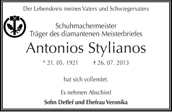 Traueranzeige von Antonios Stylianos von Mitteldeutsche Zeitung Dessau-Roßlau
