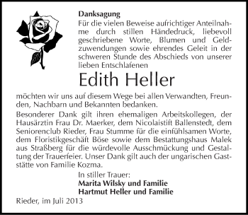 Traueranzeige von Edith Heller von Mitteldeutsche Zeitung Quedlinburg