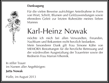 Traueranzeige von Karl-Heinz Nowak von Mitteldeutsche Zeitung Halle/Saalkreis