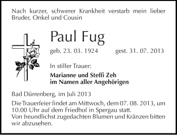 Traueranzeige von Paul Fug von Mitteldeutsche Zeitung Merseburg/Querfurt