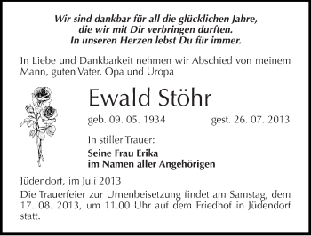 Traueranzeige von Ewald Stöhr von Mitteldeutsche Zeitung Merseburg/Querfurt