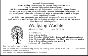 Traueranzeige von Wolfgang Wachtel von Mitteldeutsche Zeitung Merseburg/Querfurt