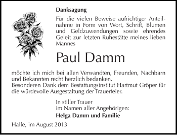 Traueranzeige von Paul Damm von Mitteldeutsche Zeitung Halle/Saalkreis
