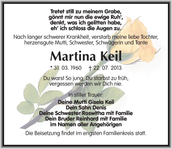 Traueranzeige von Martina Keil von Mitteldeutsche Zeitung Halle/Saalkreis