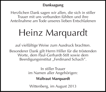Traueranzeige von Heinz Marquardt von Mitteldeutsche Zeitung Wittenberg