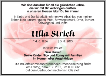 Traueranzeige von Ulla Strich von Mitteldeutsche Zeitung Halle/Saalkreis