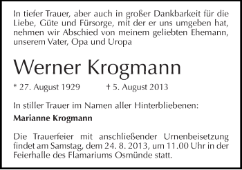 Traueranzeige von Werner Krogmann von Mitteldeutsche Zeitung Halle/Saalkreis