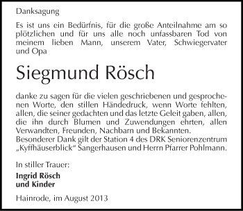 Traueranzeige von Siegmund Rösch von Mitteldeutsche Zeitung Sangerhausen