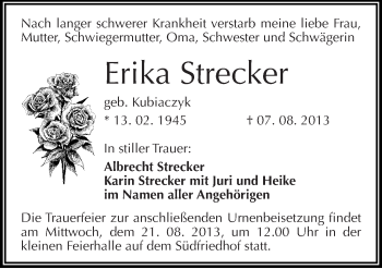 Traueranzeige von Erika Strecker von Mitteldeutsche Zeitung Halle/Saalkreis