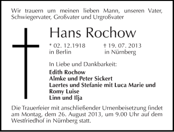 Traueranzeige von Hans Rochow von Mitteldeutsche Zeitung Halle/Saalkreis