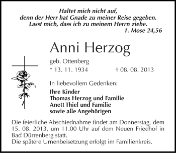 Traueranzeige von Anni Herzog von Mitteldeutsche Zeitung Merseburg/Querfurt