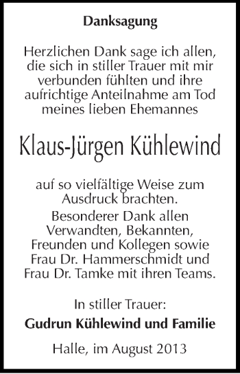 Traueranzeige von Klaus-Jürgen Kühlewind von Mitteldeutsche Zeitung Halle/Saalkreis