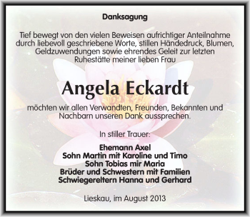 Traueranzeige von Angela Eckardt von Mitteldeutsche Zeitung Halle/Saalkreis