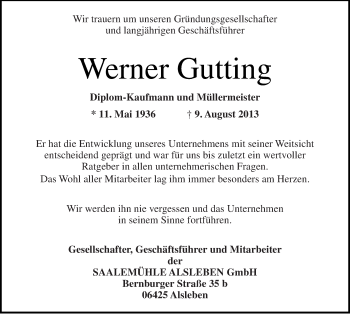 Traueranzeige von Werner Gutting von Mitteldeutsche Zeitung Aschersleben
