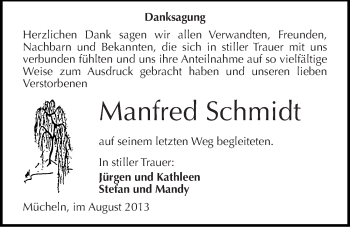 Traueranzeige von Manfred Schmidt von Mitteldeutsche Zeitung Merseburg/Querfurt