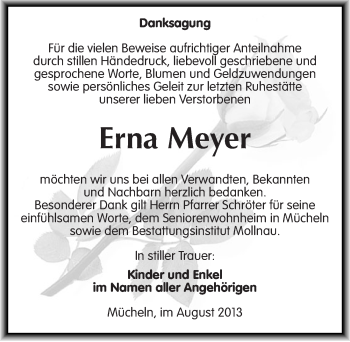 Traueranzeige von Erna Meyer von Mitteldeutsche Zeitung Merseburg/Querfurt