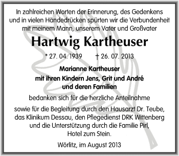 Traueranzeige von Hartwig Kartheuser von Mitteldeutsche Zeitung