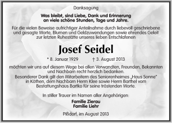 Traueranzeige von Josef Seidel von Mitteldeutsche Zeitung Köthen