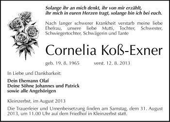 Traueranzeige von Cornelia Koß-Exner von Mitteldeutsche Zeitung Köthen