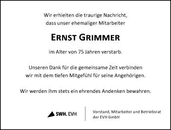 Traueranzeige von Ernst Grimmer von Mitteldeutsche Zeitung Halle/Saalkreis