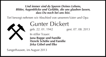 Traueranzeige von Gunter Dickert von Mitteldeutsche Zeitung Sangerhausen
