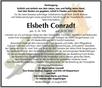 Traueranzeige von Elsbeth Conradt von Mitteldeutsche Zeitung Sangerhausen