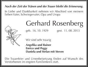 Traueranzeige von Gerhard Rosenberg von Mitteldeutsche Zeitung Halle/Saalkreis