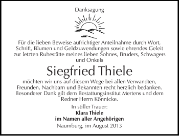 Traueranzeige von Siegfried Thiele von Mitteldeutsche Zeitung Naumburg/Nebra
