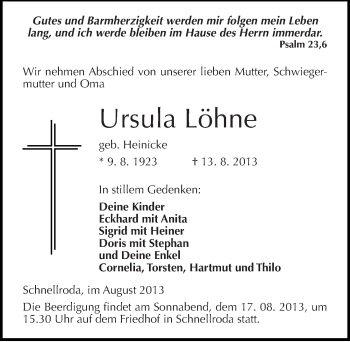 Traueranzeige von Ursula Löhne von Mitteldeutsche Zeitung Merseburg/Querfurt