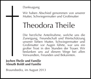 Traueranzeige von Theodora Theile von Mitteldeutsche Zeitung Merseburg/Querfurt