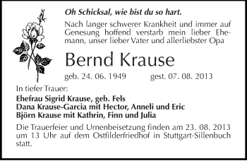 Traueranzeige von Bernd Krause von Mitteldeutsche Zeitung Bitterfeld